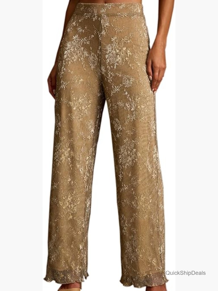 Pleated Wide Leg Trousers Elastic Waist Baggy Office Business Pants
